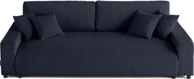 Image de Lisa Design Pivoine - canapé droit 3 places - convertible avec coffre - en velours côtelé , Bleu nuit