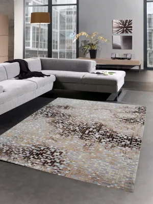 Produktbild von Teppich modern Wohnzimmer Teppich Mosaik grau braun beige Größe - 80x150 cm
