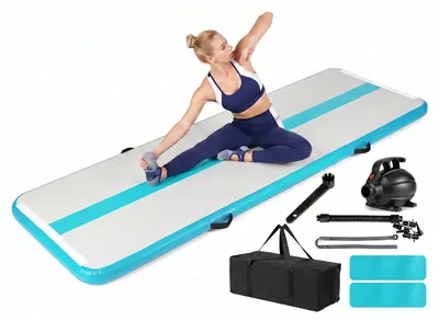 Produktbild von COSTWAY 3m Air Matte Track, Gymnastikmatte aufblasbar, Tumbling Matte inkl. elektrischer Luftpumpe & Tragetasche, Turnmatte 10cm, Trainingsmatte, Grün