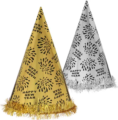 Produktbild von com-four® 2x Silvester Partyhut - Kegelhut "Happy New Year" für Silvester - Kopfbedeckung für Neujahrs-Party