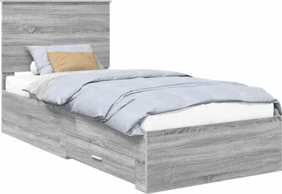 Immagine prodotto di vidaXL Giroletto con testiera grigio Sonoma 90 x 200 cm Materiale a base di legno