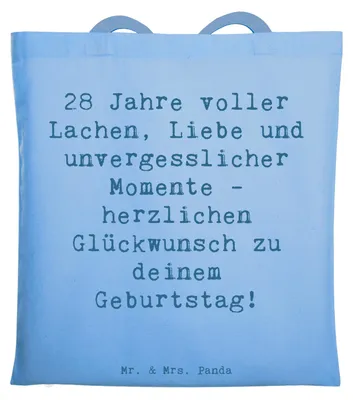 Produktbild von Mr. & Mrs. Panda Tote Bag Spruch 28. Geburtstag Erinnerungen - Sky Blue - Geschenk, Laptoptasche, Happy Birthday, Familie, Freude, totebag, Beutel, Tragetasche, Alter