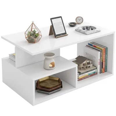 Produktbild von Weißer Couchtisch Modern mit Regal Wohnzimmer Loft Groß 90 cm