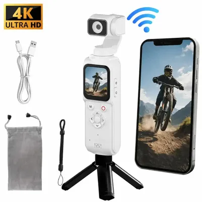 Productafbeelding van AT-M105 4K Gimbal-camera, draagbaar, vlogging-camera met 64MP foto's, WiFi, gezichtsherkenning, 1,7 inch touchscreen