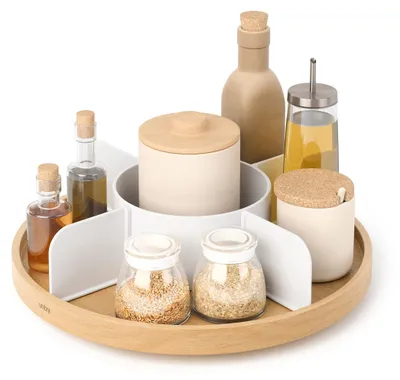 Immagine prodotto di Umbra Organizer Bellwood, Lazy Susan, Drehteller, Pappelholz, Kunststoff, Weiß, Natur, 30 cm, 1019936-668