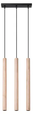 Produktbild von Hängelampe Metall Holz G9 H: max. 110 cm Schwarz Natur 3-flammig länglich Modern Hängeleuchte