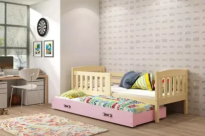 Obrázek produktu pro Dětská postel s přistýlkou a matracemi 80x190 BRIGID - borovice / růžová