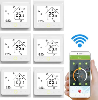 Produktbild von 6X Wifi Smart Wassererwärmung Thermostat Temperaturregler APP Control 5A Kompatibel mit Alexa / Google Home Raumthermostate Fussbodenheizung für zu Hause - Weiss
