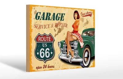Produktbild von Holzschild Pinup 30x20cm Retro Garage open 24 hours