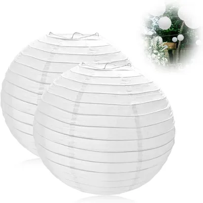 Produktbild von Papierlaternen rund, weiß, 30 cm, 2 Stück, faltbar, für Dekoration