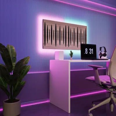 Obrázek produktu pro Sada 2 ks LED akustických nástěnných panelů s RGB podsvícením pro Echo Control | Zvukově izolační panely s podsvícením | 2x PULSAR – Grouped | Sonoma