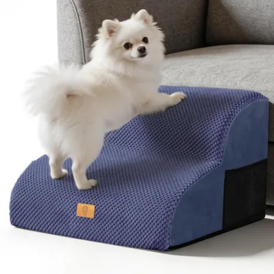 Immagine prodotto di Scala per cani, 2 gradini, colore blu, rivestimento lavabile, antiscivolo, ideale per divani e letti
