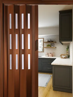 Produktbild von Forte Kunststoff-Falttür "Luciana" B 88,5 x H 202 cm Mahagoni 3 Fenster