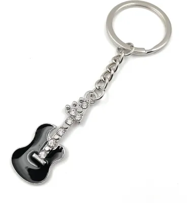 Image de Onwomania EGirarre Guitare noir Porte-clés métal porte-bonheur en boîte cadeau alu, idéal pour offrir en cadeau
