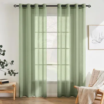 Image de Ensemble de 2 rideaux de voilage transparents, couleur vert sauge, pour salon et chambre