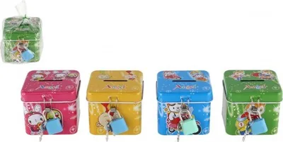 Obrázok produktu pre Pokladnička so zámkom plechová kocka 7x6cm - mix farieb