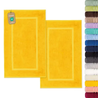 Produktbild von Lavea® 2er Set Badematte 50x80 cm, Badezimmerteppich 100% Baumwolle, 800 g/m², saugstark, waschbar, Badvorleger Bad, Dusche, WC – Elena - Rapsgelb