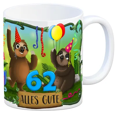 Produktbild von Faultier Kaffeebecher zum 62.Geburtstag Tasse Kaffeetasse Becher mug Teetasse