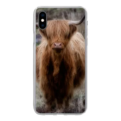 Produktbild von MuchoWow® Handyhülle Schutzhülle Hülle für iPhone Xs Schottischer Hochländer - Moos - Gras Silikon Softcase Handy Hülle - Handytasche