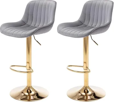Produktbild von 2er Set Barhocker Grau Samt Barstuhl mit Lehne Küchenhocker | Höhenverstellbar Drehbare Moderner Küchenhocker Bar Stools für Esszimmer, Küche, Theke, Bar,