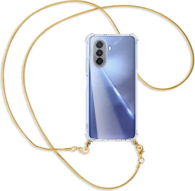 Produktbild von Handykette Backcover-Schutzhülle mit Band (Metall goldfarben) für Huawei nova Y70 4G (MGA-LX9) - goldfarbene Snake-Kette