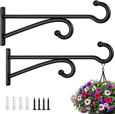 Zdjęcie produktu dla Metalowe haczyki do roślin, 2 sztuki, 25 cm, czarne, do montażu na ścianie