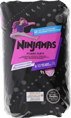 Zdjęcie produktu dla NINJAMAS Pieluchowe spodnie piżamowe Hearts, 9 sztuk, 8 lat, 27 kg-43 kg