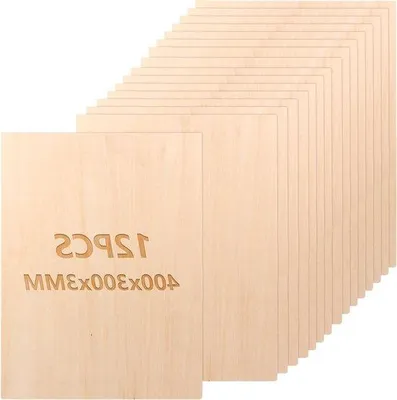 Produktbild von Multiplexplatten 3 mm Lindeholz 400 x 300 mm, 12 Stück, Hölzer für Basteln, Malen, Gravieren, DIY-Set für kreative Projekte