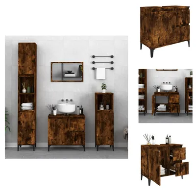 Produktbild von vidaXL Badschrank Räuchereiche 65x33x60 cm Holzwerkstoff - Badezimmermöbel-Sets