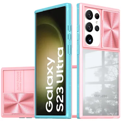 Obrázek produktu pro Galaxy S23 Ultra Pouzdro, Hybridní průhledné TPU bumper pouzdro s posuvným krytem kamery Samsung Galaxy S23 Ultra Růžový