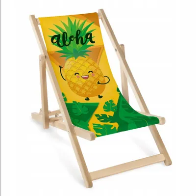 Zdjęcie produktu dla Składane drewniane leżaki dla dzieci „Kolorowy ananas” – leżaki ogrodowe dla dzieci z nadrukiem
