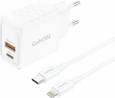 Image de Chargeur Foneng EU56 1xUSB-A, 1xUSB-C, 20 W (blanc) + câble USB-A vers Lightning