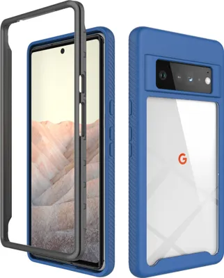 Immagine prodotto di Custodia Google Pixel 6 Pro, copertura posteriore trasparente ibrida, robusto paraurti in TPU, custodia antiurto per Google Pixel 6 Pro blu scuro