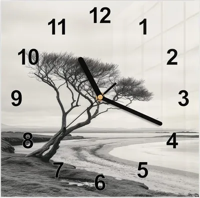 Produktbild von Wanduhr aus Glas mit Motiv Einsamer Baum am Meer- 30 x 30 cm - inkl. Aufhängesystem