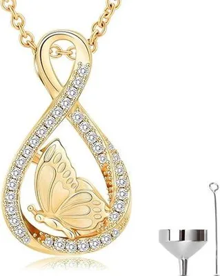 Productafbeelding van Luxe ashouder met ketting (55 cm) voor as, haar of parfum - Herdenkingssieraad in goud met vlinderdesign