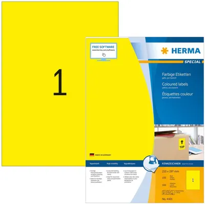 Image de Étiquettes HERMA A4 jaunes 210x297 mm papier mat 100 pcs.