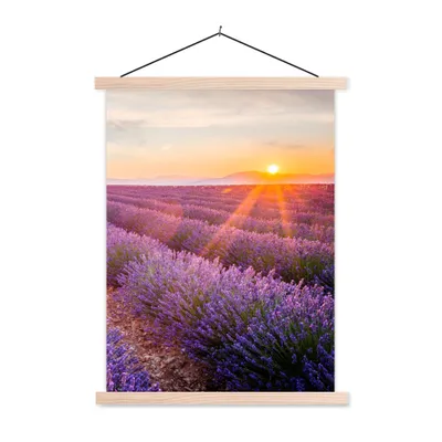 Produktbild von MuchoWow® Textilposter Lavendel - Sonnenuntergang - Blumen - Lila 120x160 cm mit holzfarbenen Rahmen - Plakatkarton