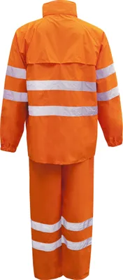 Zdjęcie produktu dla Kurtka robocza przeciwdeszczowa + spodnie przeciwdeszczowe o wysokiej widoczności, pomarańczowy, rozmiar L