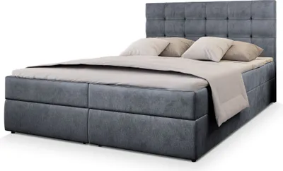 Produktbild von Masseno Boxspringbett GLOS M 140x200 cm Komplett-Set mit Bonell Matratze und Topper, Polsterbett mit Bettkästen -Grau, MONOLITH 85