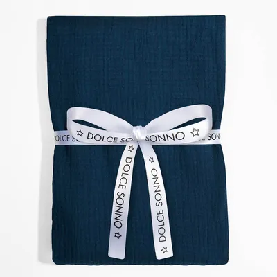 Produktbild von DOLCE SONNO Musselin Babydecke 70x80 – 100% Baumwolle – Musselinwindel – Baby Wickeltuch – Navy Blue