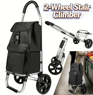 Image de Chariot de courses pliable à 2 roues - Chariot en aluminium léger - Noir