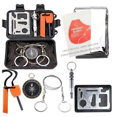 Produktbild von Notfall-Überlebenskit – 6-teilig mit Kompass und Erste-Hilfe-Kit