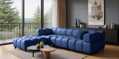 Productafbeelding van Kaiser Möbel Hoekbank in L-vorm, model Bolla, bekleed met stof Bluvel, kleur tintblauw, links