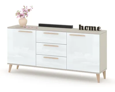 Produktbild von Kommode mit Schubladen Fernsehschrank HANA 3S Kaschmir/Weiß Hochglanz 150cm