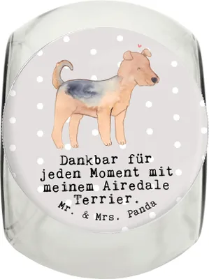 Produktbild von Mr. & Mrs. Panda Dose Airedale Terrier Moment L 870ml - Grau Pastell - Geschenk, Glasdose, Vorratsbehälter, Keksdose, glasbehälter, Bonbonglas