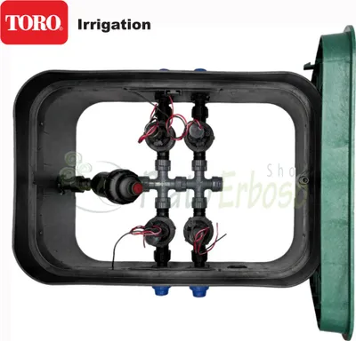Immagine prodotto di PA-EZP-F4-9V - Pozzetto per irrigazione assemblato da 1" a 4 zone con componentistica Toro