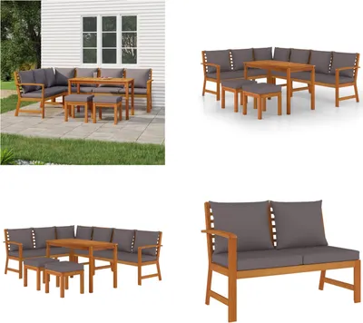 Produktbild von vidaXL 7 tlg. Garten Essgruppe mit Kissen Massivholz Akazie - Garten Essgruppe - Garten Essgruppen - Outdoor Essgruppe - Essgruppe