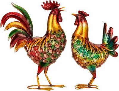 Produktbild von Hahn und Henne Set Metallfiguren 43cm/48cm Bauernhof Haus Hof Garten Dekoration