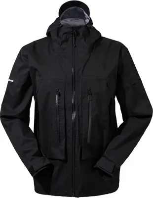 Schwarze Hardshelljacke "Gosforth Jacket" von Berghaus mit zwei Brusttaschen und Kapuze.