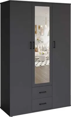 Produktbild von Kleiderschrank Marc mit Spiegel - 3 Türen und 2 Schubladen - dunkelgrau